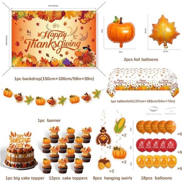 Thanksgiving Party Decorations Set, Turkey Themed Backdrop,Tablecloth - Picture 2 of 8
